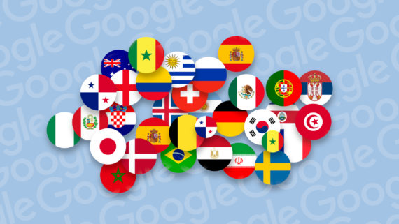 múltiples banderas circulares sobre un fondo con pattern de logo google