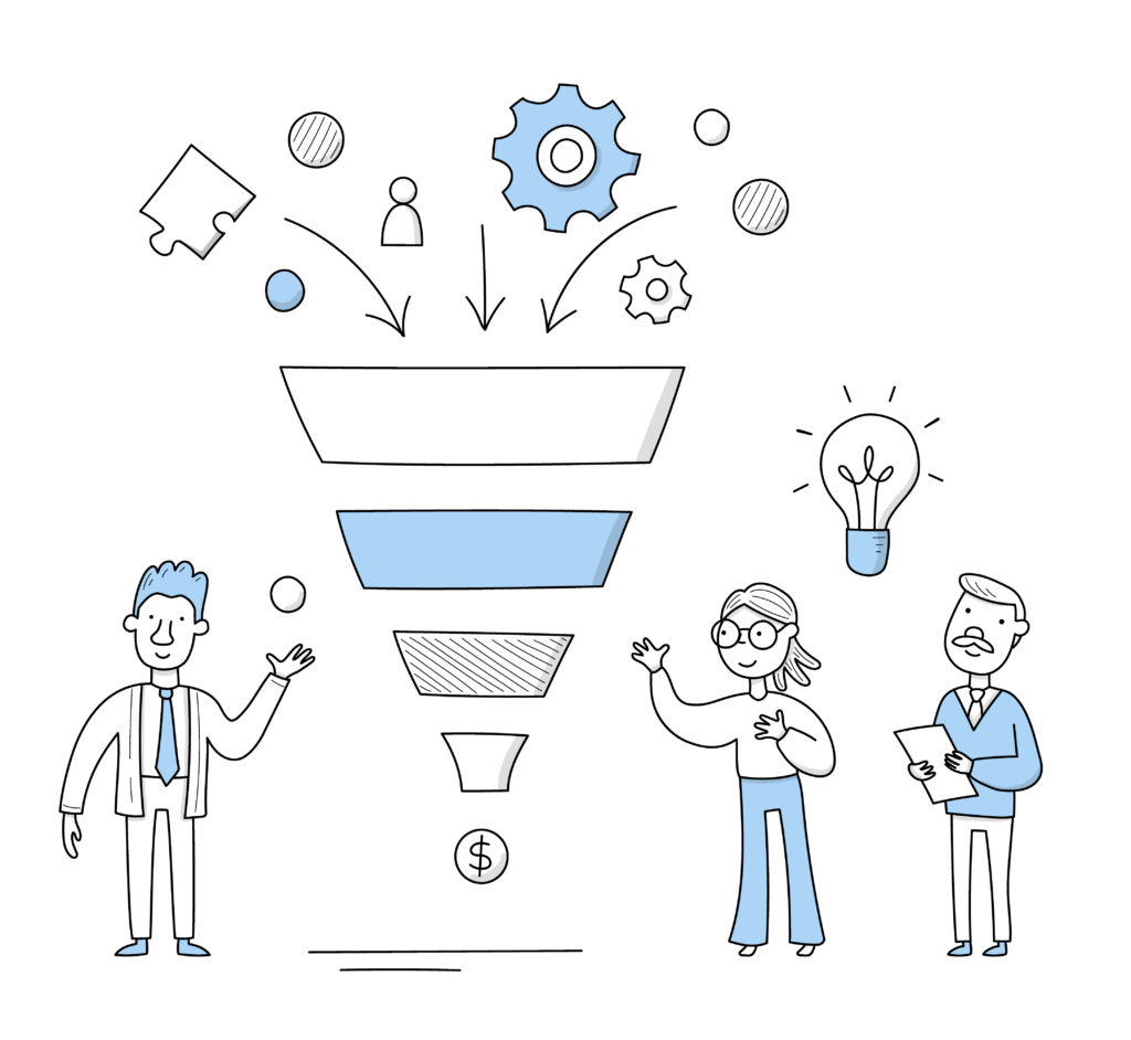 Business funnel concept, people and sales funnel
